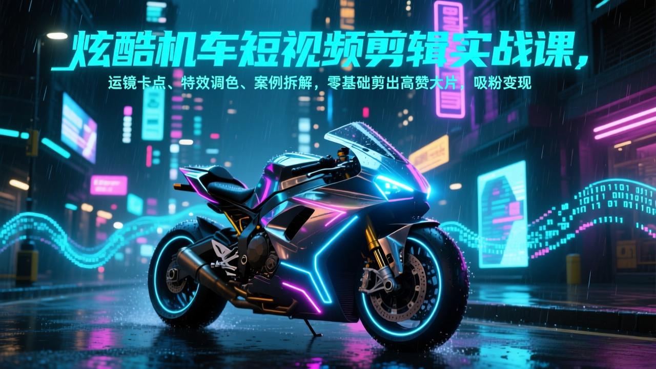 炫酷机车短视频剪辑实战课,运镜卡点、特效调色、案例拆解,零基础剪出高赞大片,吸粉变现-蜗牛学社