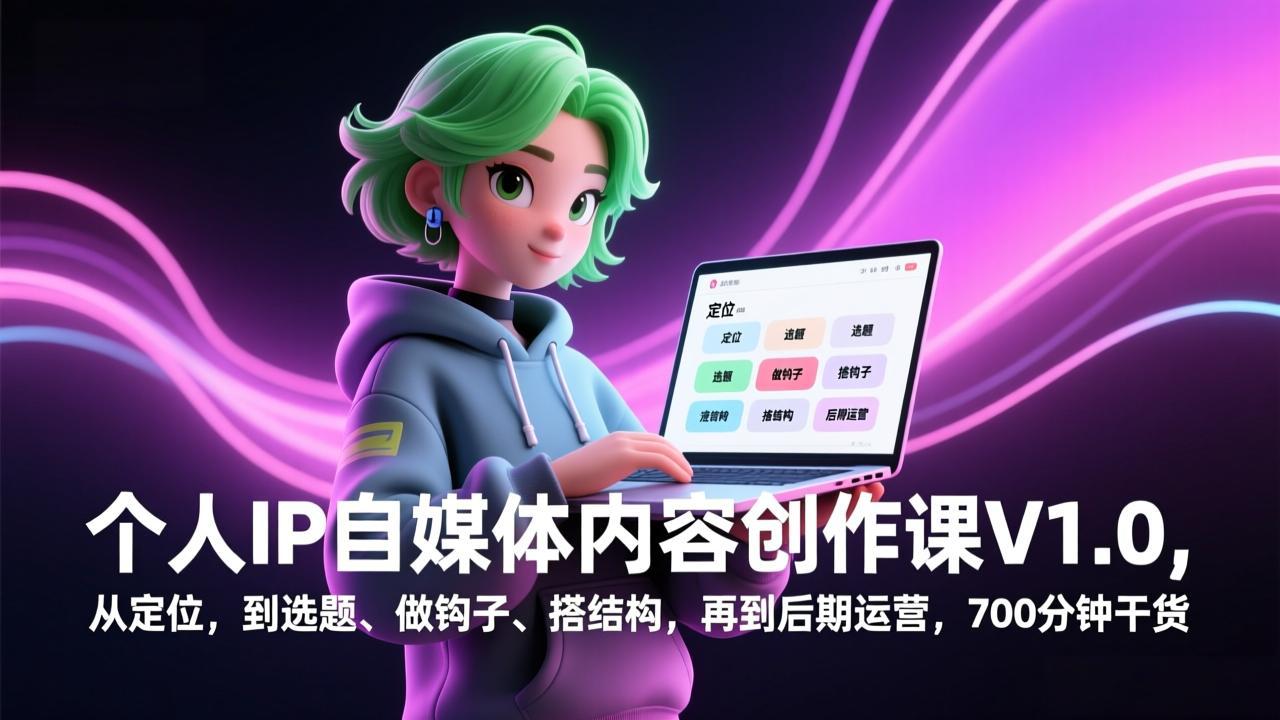 个人IP自媒体内容创作课V1.0，从定位，到选题、做钩子、搭结构，再到后期运营，700分钟干货-蜗牛学社