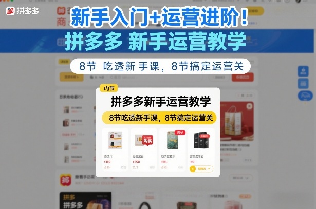 新手入门+运营进阶！拼多多新手运营教学，8节吃透新手课，8节搞定运营关-蜗牛学社