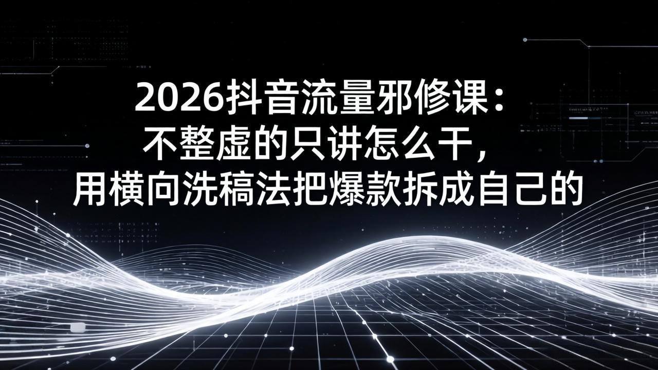 2026抖音流量邪修课:不整虚的只讲怎么干,用横向洗稿法把爆款拆成自己的-蜗牛学社