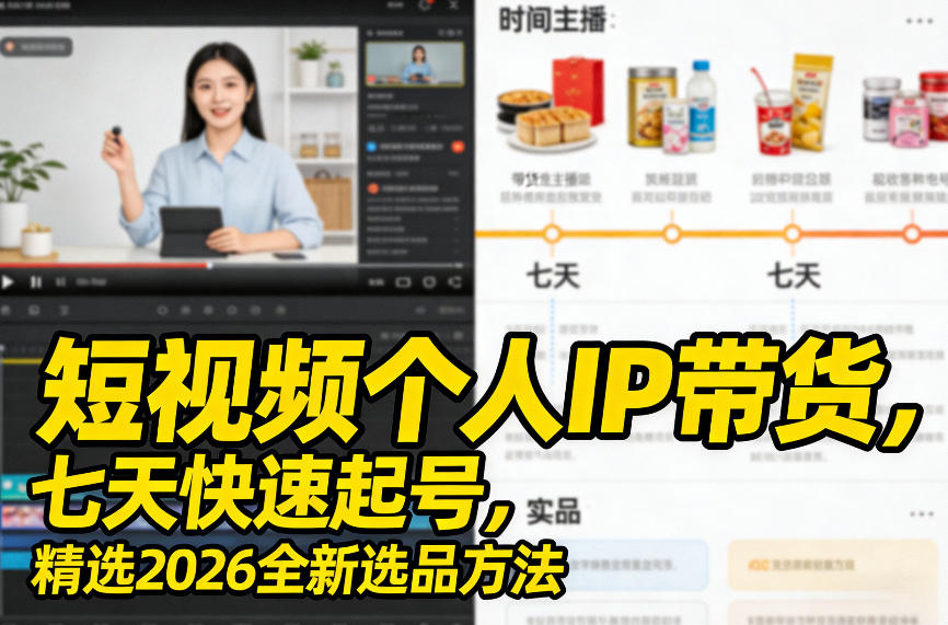 短视频个人IP带货，七天快速起号，精选2026全新选品方法-蜗牛学社