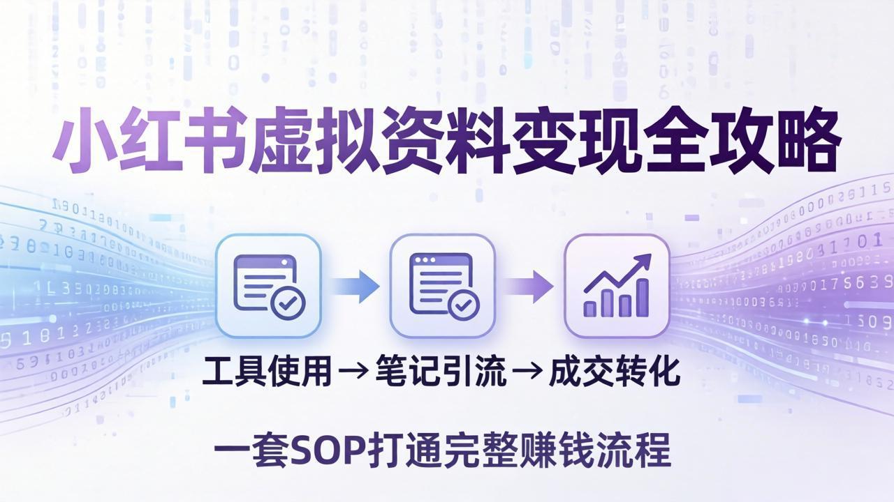 小红书虚拟资料变现全攻略：从工具使用到笔记引流成交，一套 SOP 打通完整赚钱流程-蜗牛学社