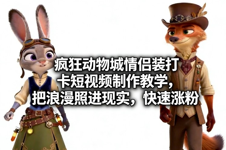 疯狂动物城情侣装打卡短视频制作教学，把浪漫照进现实，快速涨粉-蜗牛学社