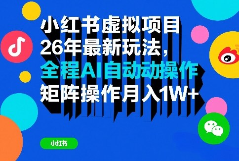小红书虚拟项目26年最新玩法,全程AI自动操作,矩阵操作月入1W+【揭秘】-蜗牛学社
