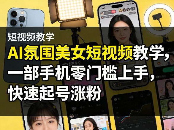 AI氛围美女短视频教学，一部手机零门槛上手，快速起号涨粉-蜗牛学社