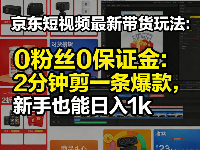 京东短视频最新带货玩法，0粉丝0保证金，2分钟剪一条爆款，新手也能日入1k+【揭秘】-蜗牛学社