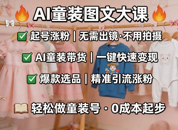 AI童装图文剪辑，某社群童装图文大课，起号涨粉、AI童装带货、爆款选品，无需出镜和拍摄-蜗牛学社