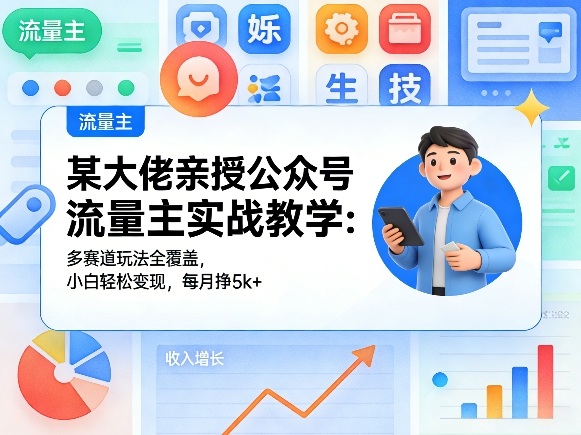 某大佬亲授公众号流量主实战教学：多赛道玩法全覆盖，小白轻松变现，每月多挣5k+-蜗牛学社