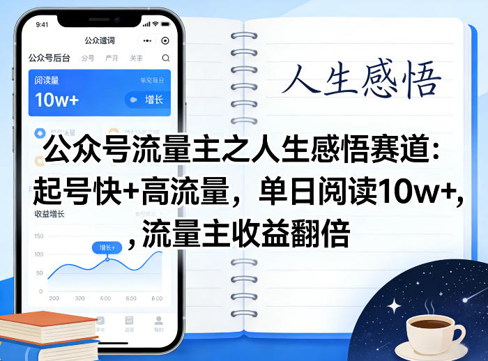 公众号流量主之人生感悟赛道，起号快+高流量，单日阅读10w+，流量主收益翻倍-蜗牛学社