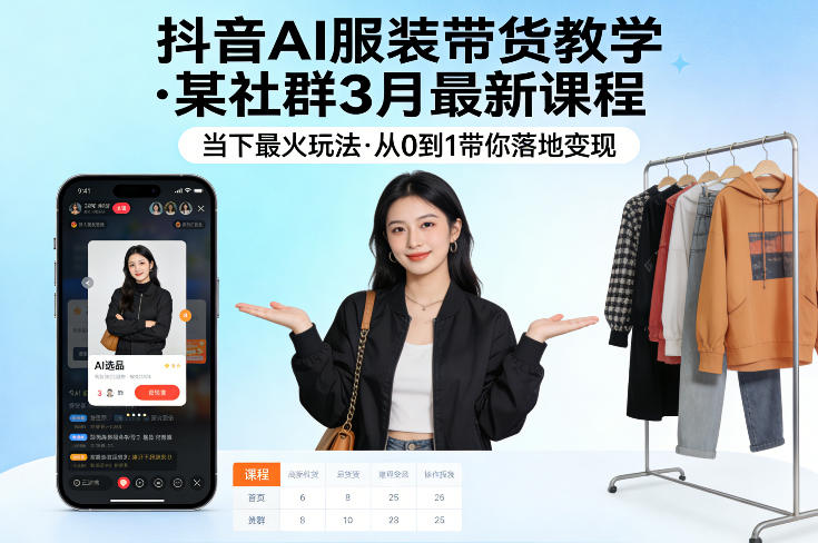 抖音AI服装带货教学，某社群3月最新课程，当下最火玩法，从0到1带你落地变现-蜗牛学社
