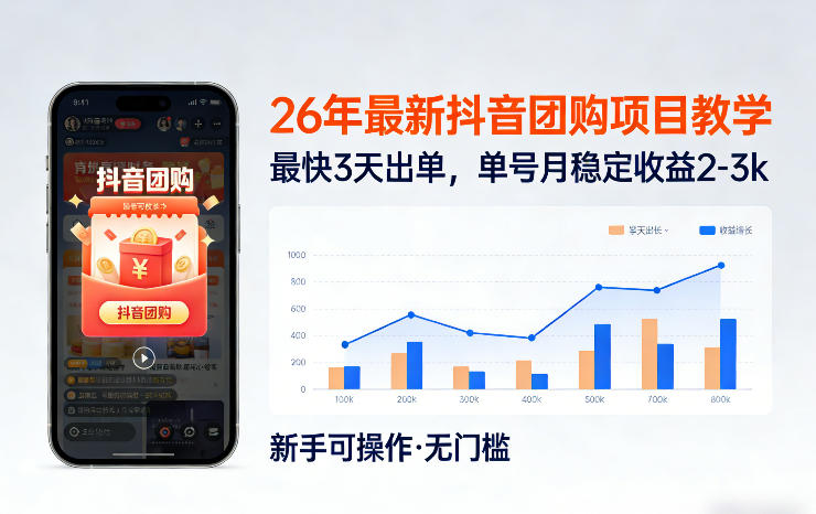 26年最新抖音团购项目教学,0门槛,最快3天出单,单号月稳定收益2-3k(更新3月11日)-蜗牛学社