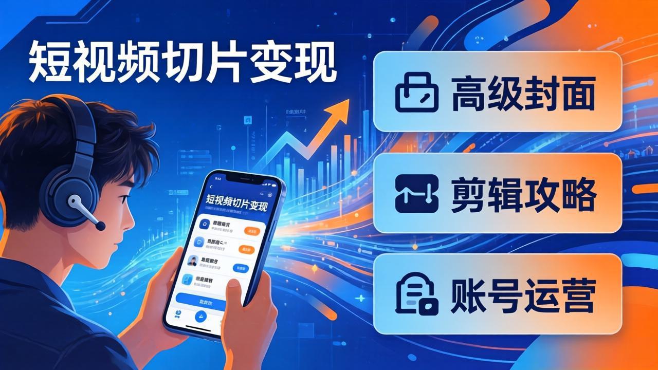 短视频切片变现速成班2.0：高级封面+剪辑攻略+账号运营，0基础小白快速入局副业-蜗牛学社