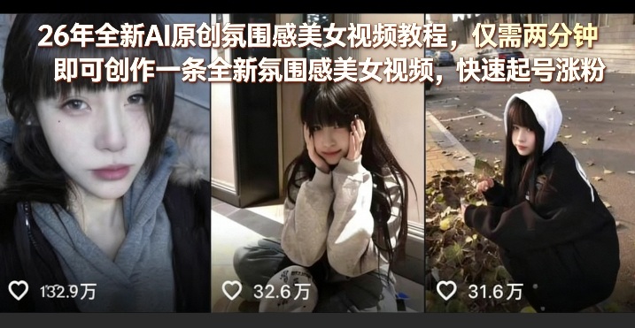 26年全新AI原创氛围感美女视频教程，仅需两分钟即可创作一条全新氛围感美女视频，快速起号涨粉-蜗牛学社