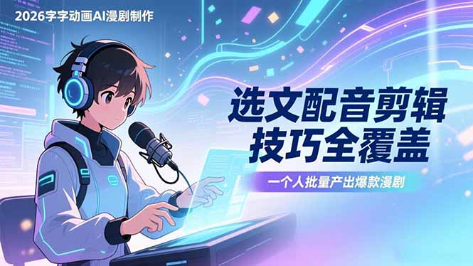 2026字字动画AI漫剧制作-1期,选文配音剪辑技巧全覆盖,一个人就能批量产出爆款漫剧-蜗牛学社