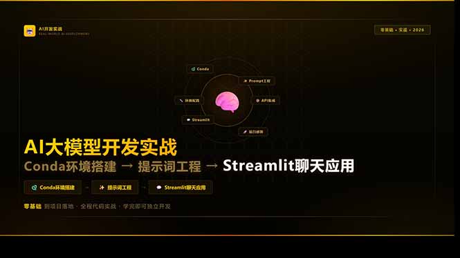 AI大模型开发实战:Conda环境搭建→提示词工程→Streamlit聊天应用,零基础到项目落地-蜗牛学社