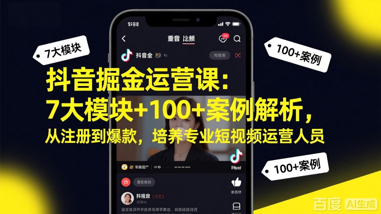 抖音掘金运营课：7大模块+100+案例解析，从注册到爆款，培养专业短视频运营人员-蜗牛学社