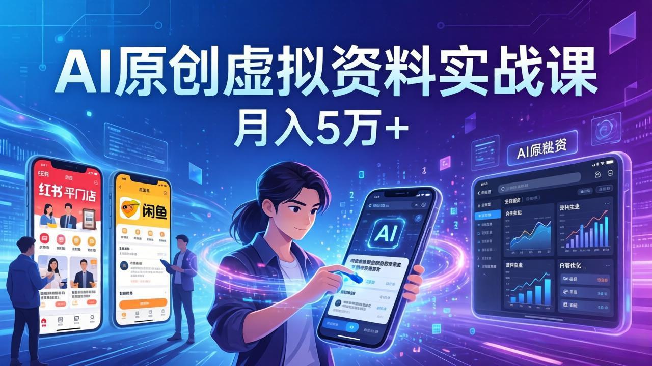 AI原创虚拟资料实战课:2026新机会,小红书闲鱼开店,普通人用AI轻松变现,月入5万+-蜗牛学社