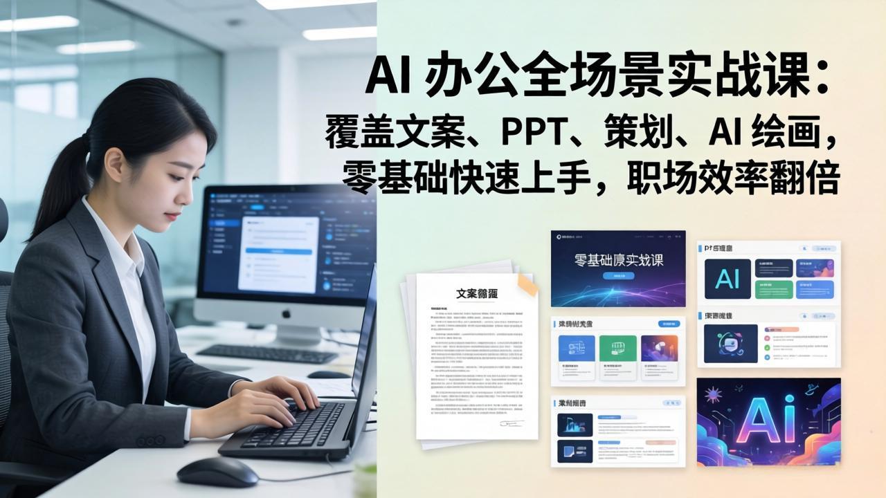 AI 办公全场景实战课：覆盖文案、PPT、策划、AI 绘画，零基础快速上手，职场效率翻倍-蜗牛学社