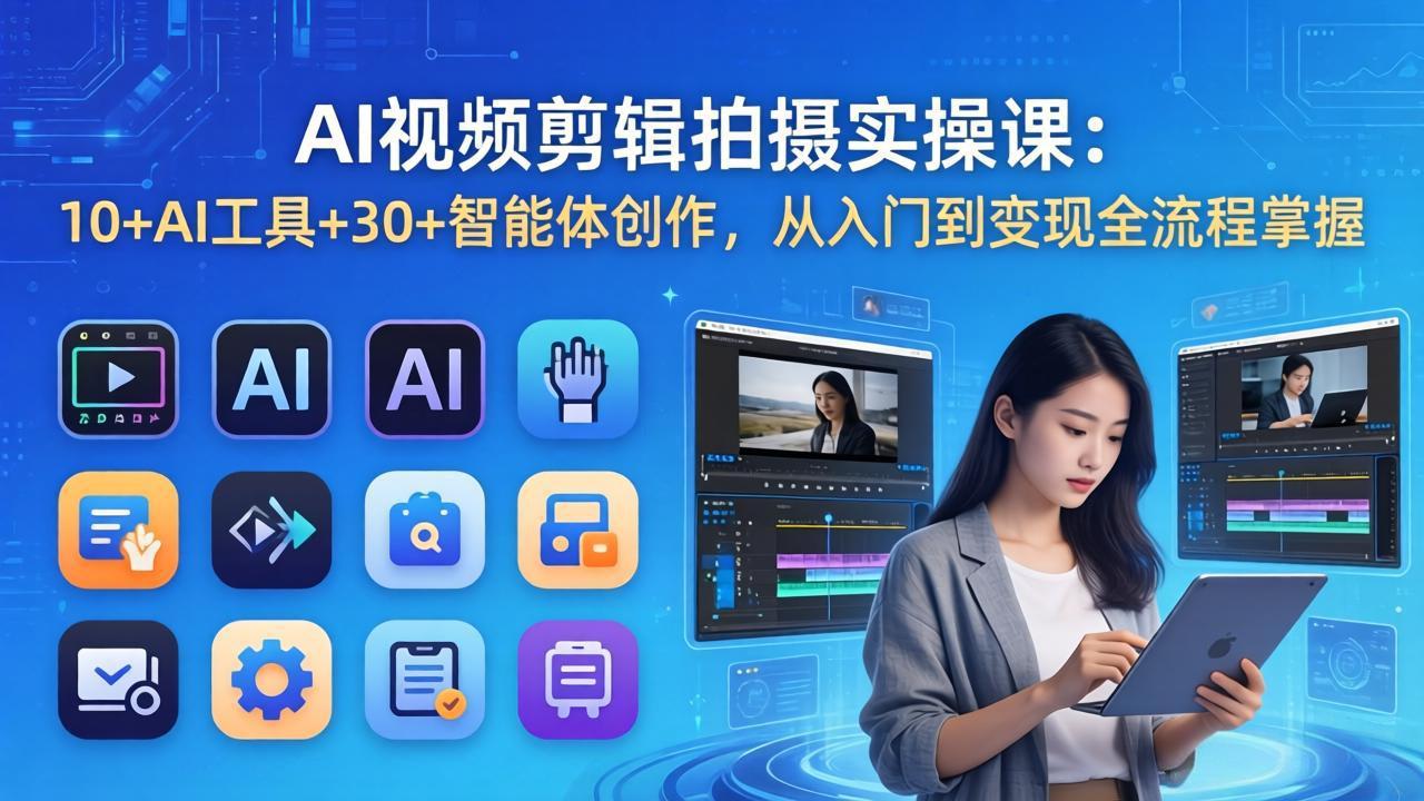 AI 视频剪辑拍摄实操课：10+AI工具+30+智能体创作，从入门到变现全流程掌握-蜗牛学社