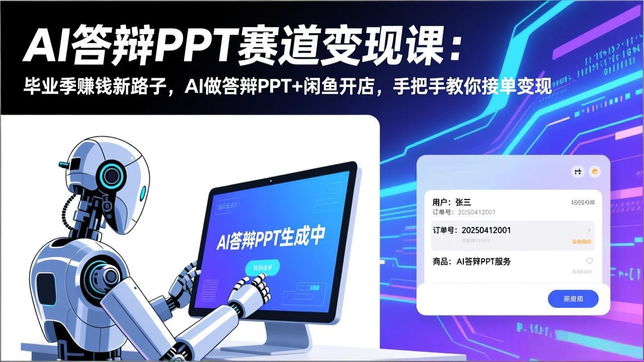 AI答辩PPT赛道变现课：毕业季赚钱新路子，AI做答辩PPT+闲鱼开店，手把手教你接单变现-蜗牛学社