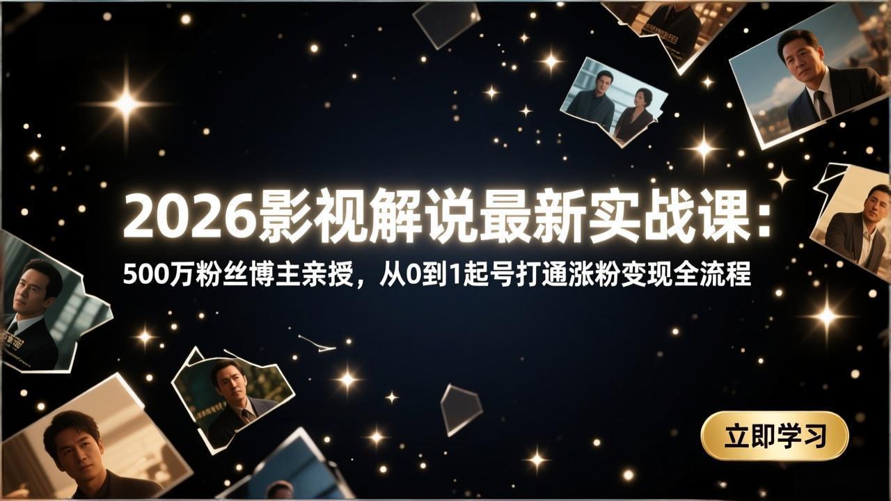 2026影视解说最新实战课:500万粉丝博主亲授,从0到1起号打通涨粉变现全流程-蜗牛学社
