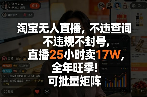 淘宝无人直播，不违规不封号，直播25小时卖17W，全年旺季！可批量矩阵【揭秘】-蜗牛学社