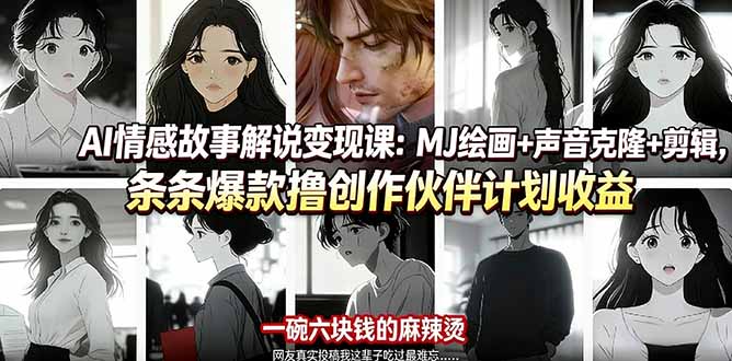 AI情感故事解说变现课：MJ绘画+声音克隆+剪辑，条条爆款撸创作伙伴计划收益-蜗牛学社