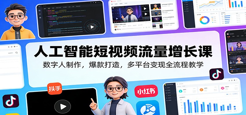 人工智能短视频流量增长课:数字人制作,爆款打造,多平台变现全流程教学-蜗牛学社