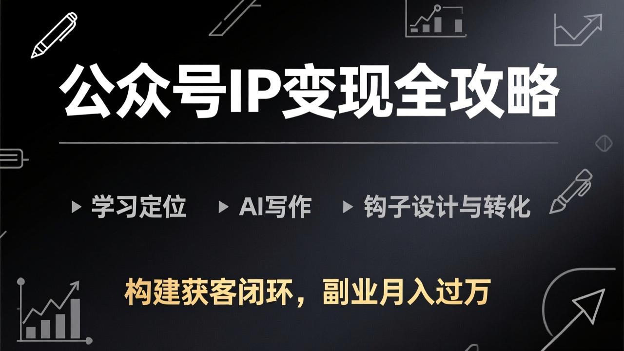公众号IP变现全攻略-更新，学习定位、AI写作、钩子设计与转化，构建获客闭环，副业月入过万-蜗牛学社