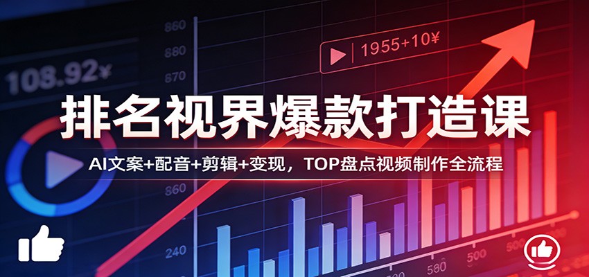 排名视界爆款打造课：AI文案+配音+剪辑+变现，TOP盘点视频制作全流程-蜗牛学社