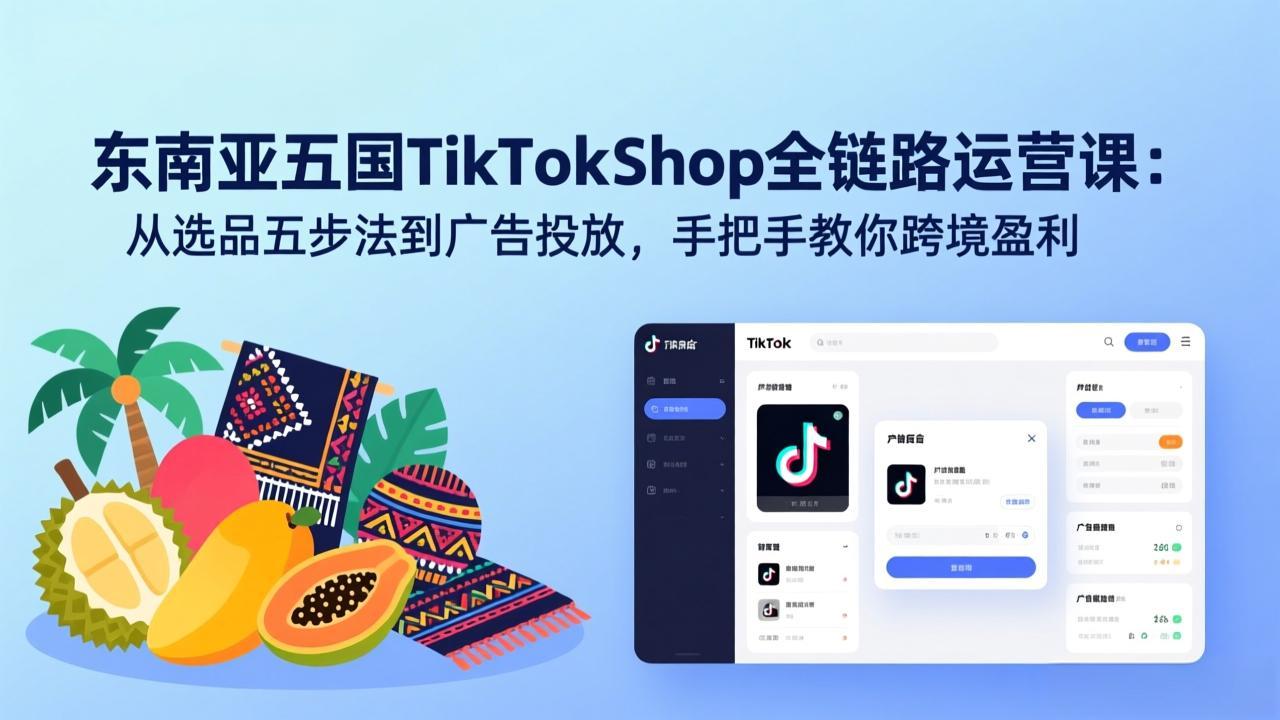 东南亚五国TikTok Shop全链路运营课：从选品五步法到广告投放，手把手教你跨境盈利-蜗牛学社