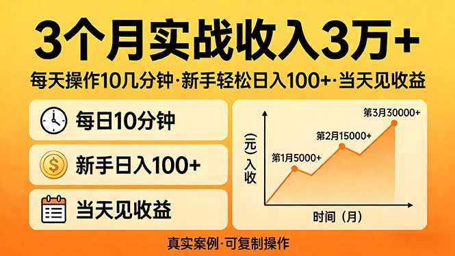 3个月实战收入3万+，每天操作10几分钟，新手轻松日入100+，当天见收益-蜗牛学社