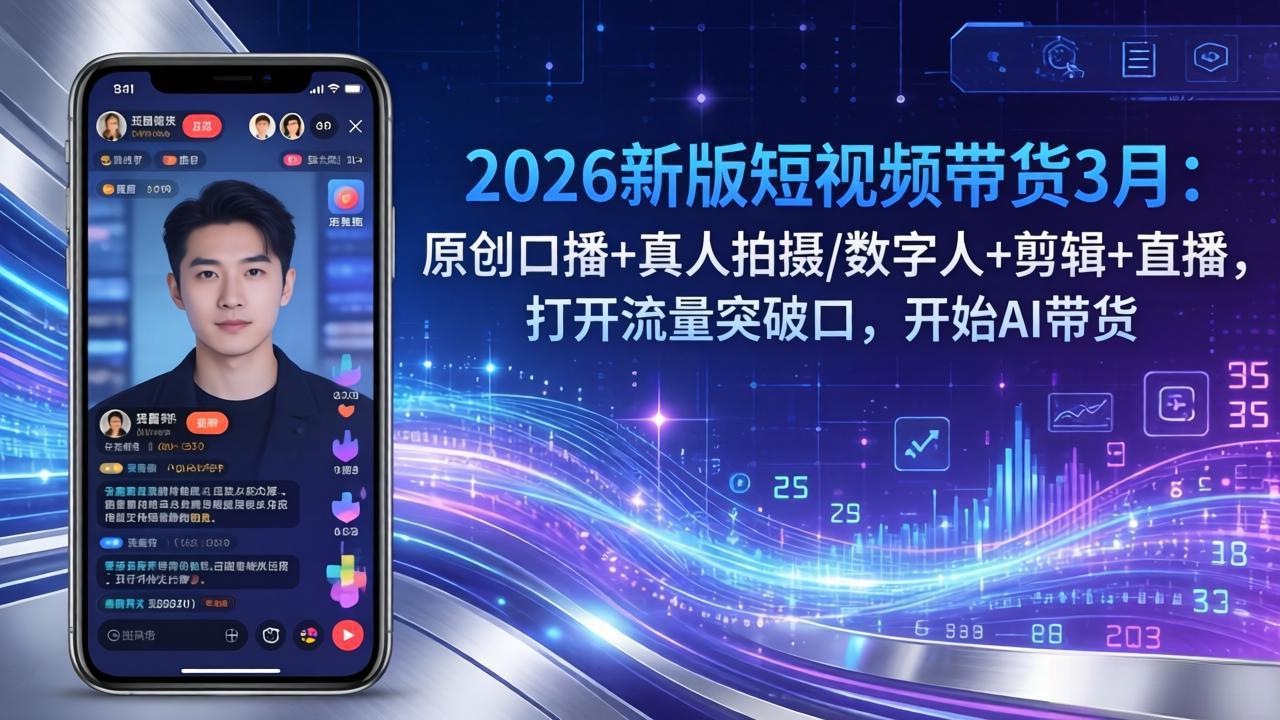2026新版短视频带货3月:原创口播+真人拍摄/数字人+剪辑+直播,打开流量突破口,开始AI带货-蜗牛学社