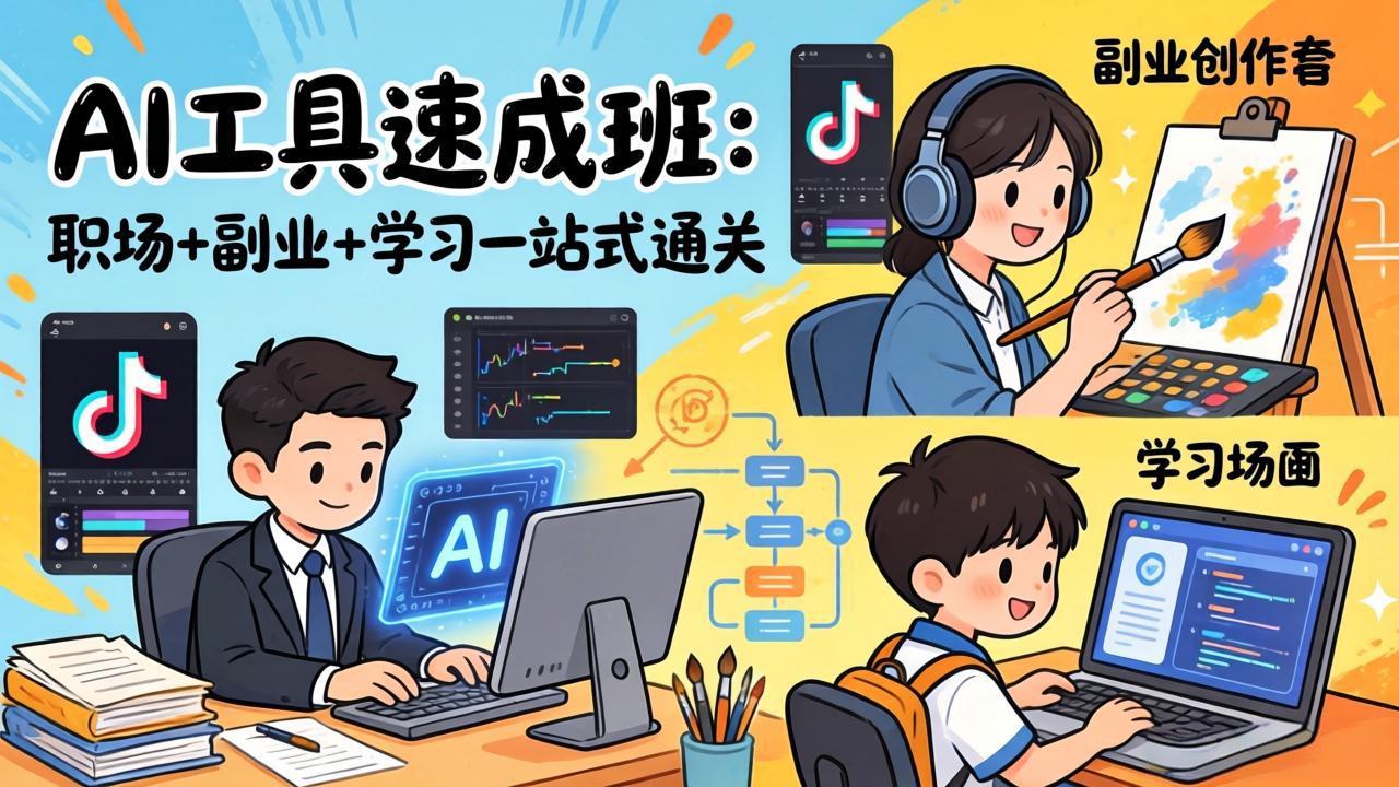 AI工具速成班：职场+副业+学习一站式通关，20+爆款类型+剪映技巧+抖音算法，0基础快速上手-蜗牛学社