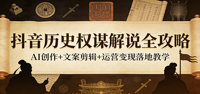 抖音历史权谋解说全攻略：AI创作+文案剪辑+运营变现落地教学-蜗牛学社
