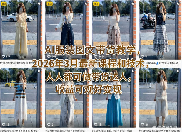AI服装图文带货教学,2026年3月最新课程和技术,人人都可做带货达人,收益可观好变现-蜗牛学社