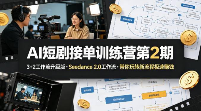 AI短剧接单训练营第2期，3+2工作流升级版，Seedance 2.0工作流，带你玩转新流程极速賺钱-蜗牛学社
