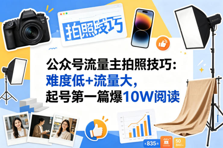 公众号流量主之拍照技巧赛道，难度低+流量大，起号第一篇就爆了10w阅读-蜗牛学社