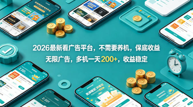 2026最新看广告平台，不需要养机，保底收益，无限广告，多机一天200+，收益稳定【揭秘】-蜗牛学社