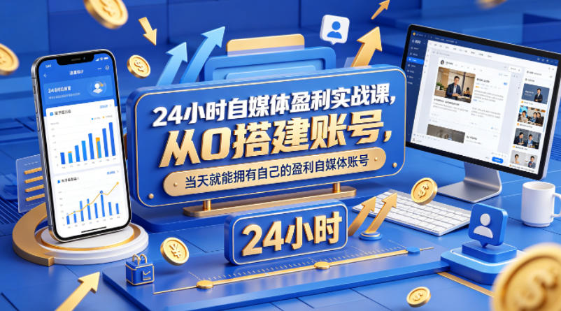 24小时自媒体盈利实战课，从0搭建账号，当天就能拥有自己的盈利自媒体账号-蜗牛学社