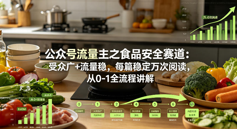 公众号流量主之食品安全赛道，受众广+流量稳，每篇作品稳定万次阅读，从0-1全流程讲解-蜗牛学社