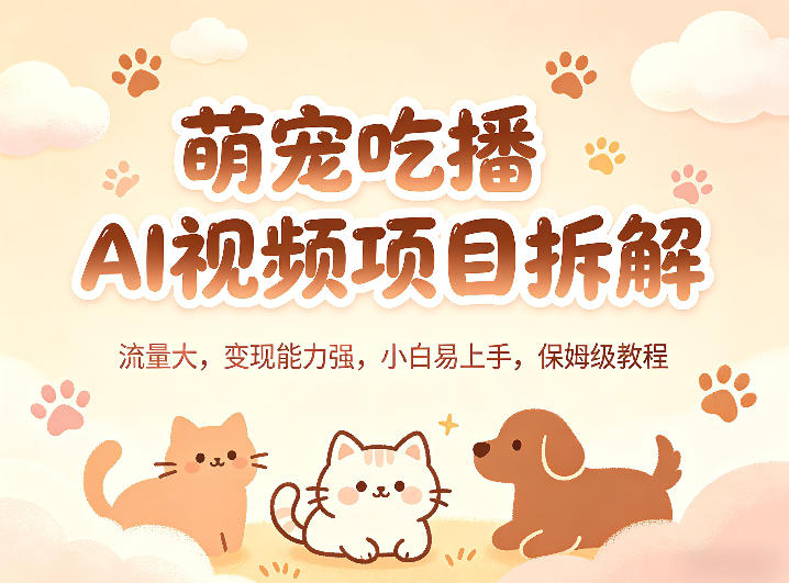 萌宠吃播AI视频项目拆解，流量大，变现能力强，小白易上手，保姆级教程-蜗牛学社