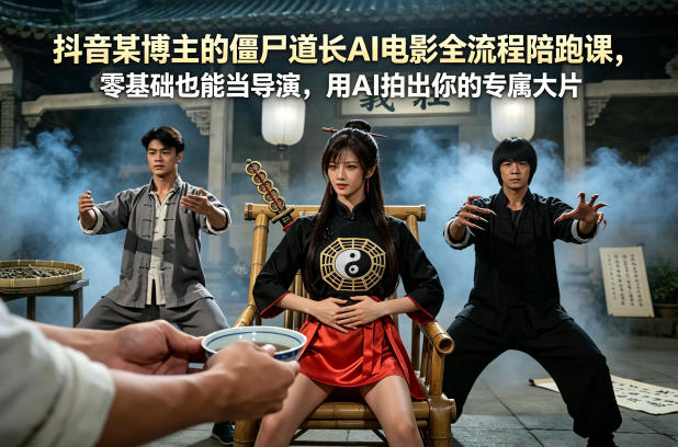抖音某博主的僵尸道长AI电影全流程陪跑课，零基础也能当导演，用AI拍出你的专属大片-蜗牛学社
