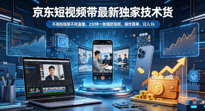 京东短视频带货最新独家技术，不用拍视频不用直播，2分钟一条爆款视频，操作简单，日入1k+【揭秘】-蜗牛学社