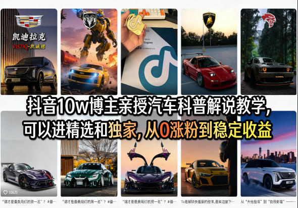 抖音10w博主亲授汽车科普解说教学，可以进精选和独家，从0涨粉到稳定收益（详细视频课程+1T素材）-蜗牛学社