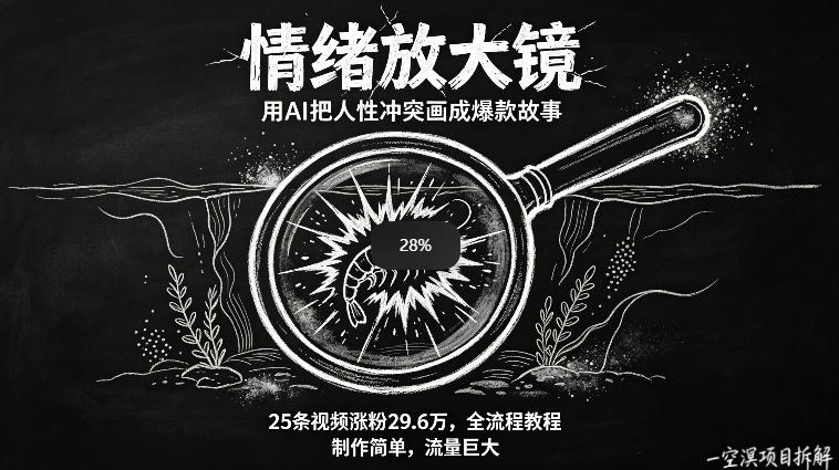 AI制作“情绪放大镜“视频，25条视频涨粉29.6W粉，流量巨大，制作简单，全流程教程-蜗牛学社