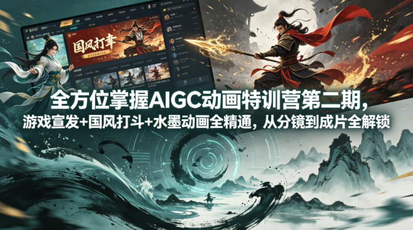 全方位掌握AIGC动画特训营第二期，游戏宣发+国风打斗+水墨动画全精通，从分镜到成片全解锁-蜗牛学社