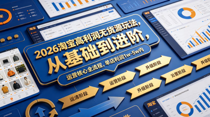 2026淘宝高利润无货源玩法，从基础到进阶，运营核心全流程，单店利润1w-5w内-蜗牛学社