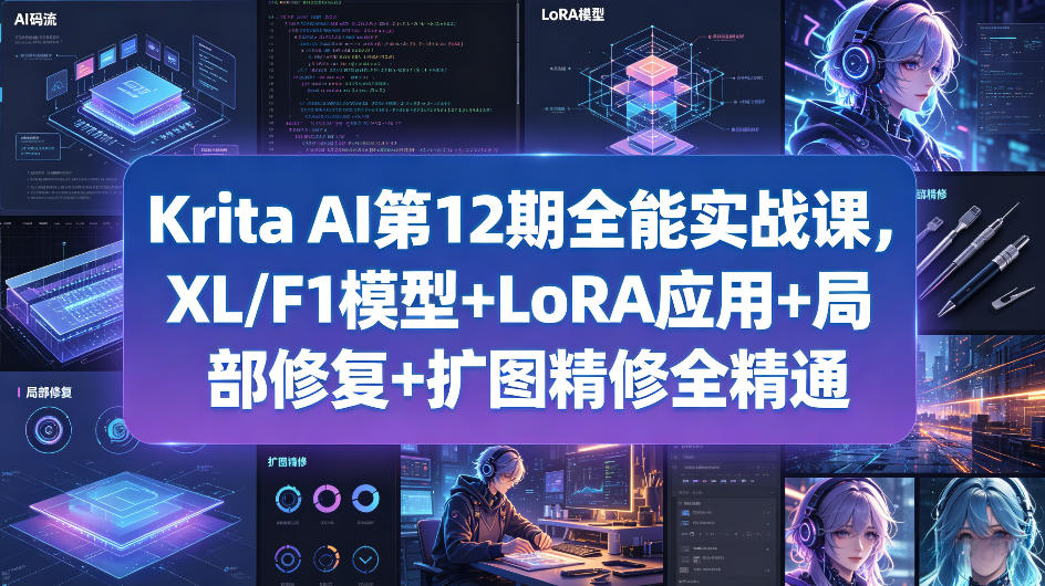 Krita AI第12期全能实战课，XL/F1模型+LoRA应用+局部修复+扩图精修全精通-蜗牛学社