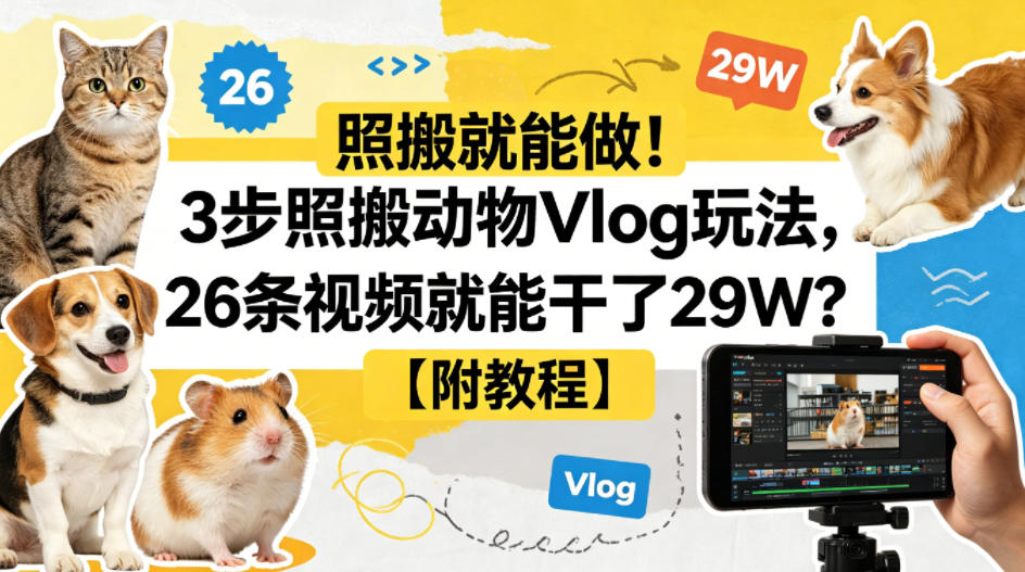 照搬就能做！3步照搬动物Vlog玩法，26条视频就能干了29W？【附教程】【赠coze一键生成工作流】-蜗牛学社